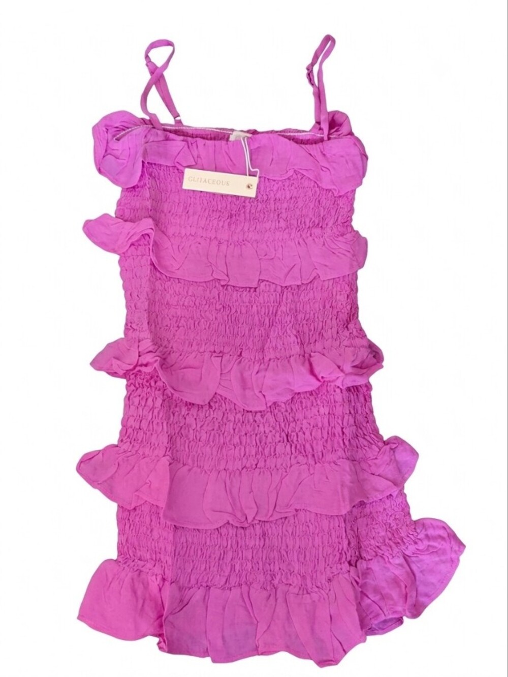 NWT Olivaceous Pink Smocked Ruffle Mini Dress M Tiered Chiffon Adjustable Strap